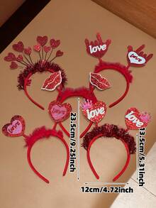 1/2/5件装女士发箍，时尚有趣，可爱，情人节发饰，红色心形，“LOVE”字母，圣诞节发箍，适合节日派对和正式场合，女士发饰，女士珠宝，送给她的礼物，发带，发箍，情人节缪斯头饰 - 紅色 - 查看 6