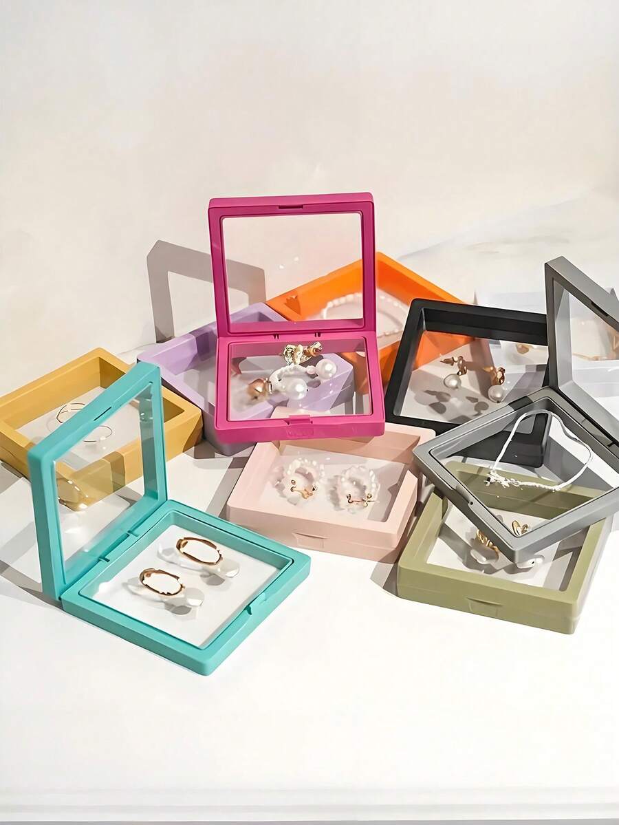 1/10pcs Square Transparent Plastic Floating Display Box, Oxidation-Resistant Clear Jewelry Display Box, Dust-Proof Jewelry Floating Storage Box, Oxidation-Resistant Compact Beads Display Box, Multifunctional Portable Jewelry Storage Box, Available In Multiple Colors And Sizes, Suitable For Business Travel, 3D Photo Frame, Jewelry Display Box, Storage Box, Oxidation-Resistant Bead Jewelry Box - Multicolor - View 1