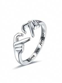 1pc S925 Sterling Silver Personalized European & American Style Creative Heart Ring, Women's Niche Design Double Heart-Shaped Open Ring, Minimalist Chic Romantic Versatile Gift - Love - View 11