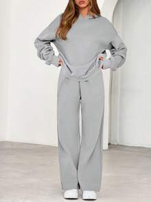 Womens Sweatsuits 2 Piece Set Casual Winter Long Sleeve Hoodie Loose Wide Leg Sweatpants Fall Tracksuit Spring Fall Clothes For Women Valentine Vacation Outfits Women - 灰色 - 查看 4