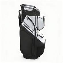 15-Way Divider Golf Cart Bag With 9 Zipper Pockets & Single Strap, Fashionable Style - Gray-black - View 9