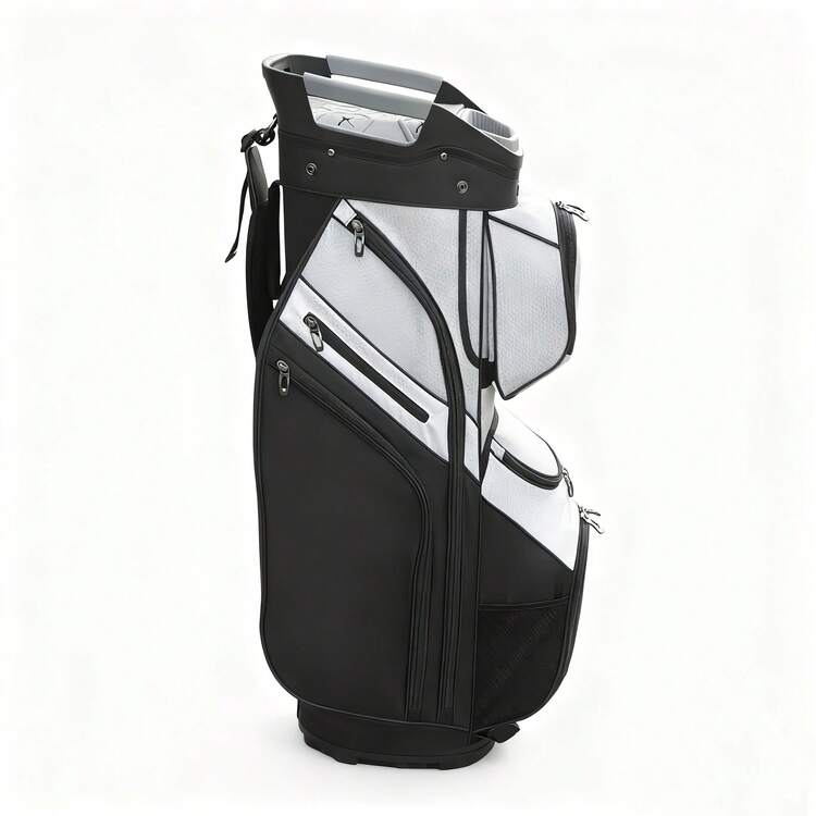 15-Way Divider Golf Cart Bag With 9 Zipper Pockets & Single Strap, Fashionable Style - Gray-black - View 8