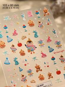 Beautizon Nailartlab Adesivi per arte di unghie invernali a cartone animato, design carino di pupazzo di neve e orso, decalcomanie autoadesive per manicure natalizia, forniture per unghie - Multicolore - Visualizzare 4