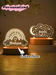 Lampu Tidur Anak yang Dipersonalisasi, Lampu Tidur Anak Kustom dengan Nama, Dekorasi Awan Pelangi, Lampu Tidur Kamar Bayi, Hadiah untuk Acara Baby Shower, Hadiah untuk Anak - MultiWarna - View 1