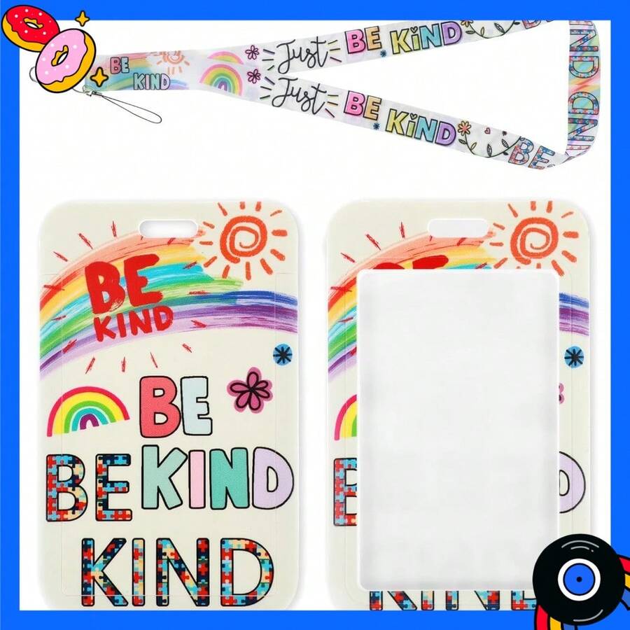 Cute Be Kind Rainbow Lanyard For ID Badge Autism Awareness Puzzle Piece Teacher Lanyard With ID Holder For Women Keys Girls Work School Lanyards For Kids Teens Card Name - 預設 - 查看 1