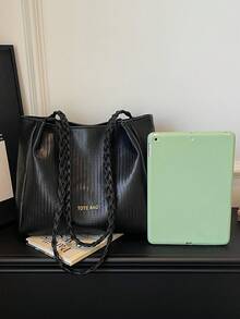 斋月新款时尚大容量高端休闲简约轻便百搭韩版复古慵懒格纹编织女士单肩手提包 - 彩色 - 查看 7