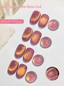 10毫升闪烁粉色金色光芒玻璃珠烟花猫眼凝胶指甲油 2026 新款多功能美白女王陛下玫瑰猫眼美甲特别情人节美甲粉色美甲 - 彩色 - 查看 6