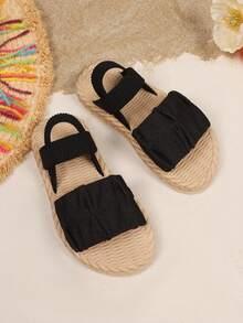 1 Pair Children/Teens Black Fabric Cross Elastic Slip-On Round Toe Casual Flat Foam Sandals, Suitable For Boys & Girls Aged 3-15, Everyday Casual, School, Walking, Travel, Vacation, Spring/Summer 2026 New Arrival - Black - View 3