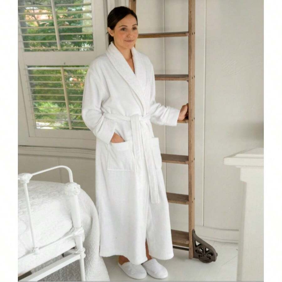 Bosphora Unisex Adult Bathrobe – 100% Cotton, One Size Fits Most, Soft & Absorbent Perfect For Men & Women | Modern Design - trắng - Xem 1