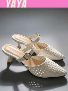 Women's Summer Bright White French Retro Hollow-Out High Heels | The Retro Revival Of Mules | Hollow-Out Breathable Design - White - View 3