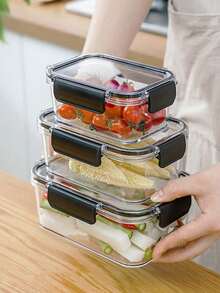 1 pieza Recipientes de almacenamiento de alimentos apilables de plástico | Aptos para lavavajillas y microondas | Fiambreras para granos, carne, frutas y verduras - Multicolor - Ver 10
