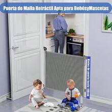 CYMeeyoga Puerta De  - 300 * 106CM Puerta para Perros RetráctilPuerta De  De Malla para Perros Y Mascotas para Escaleras Cocina Pasillo Interior Y Exterior-Gris - Gris - Ver 4