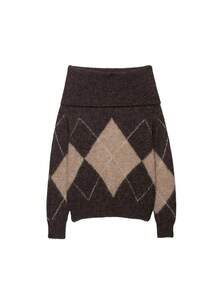 DEEKA Autumn/Winter New European & American Fashion Versatile Diamond Cutout Shoulder Knit Sweater - Brown - View 2