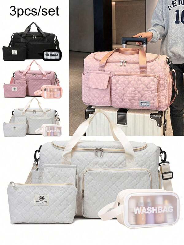 Set de 3 bolsas de viaje, que incluye bolso de mano, bolso de hombro, bolso cruzado, bolsa de gimnasio, bolsa de noche, bolsa con múltiples bolsillos para zapatos, separación de húmedo y seco, bolsa de cosméticos, bolsa de artículos de tocador, bolsa para productos de cuidado de la piel, bolsa de gran capacidad ajustable y ligera con cremallera para ir y volver, adecuada para viajes, gimnasio, al aire libre, negocios, escuela, moda casual deportiva, diseño elegante, adecuada para estudiantes universitarios y trabajadores de oficina