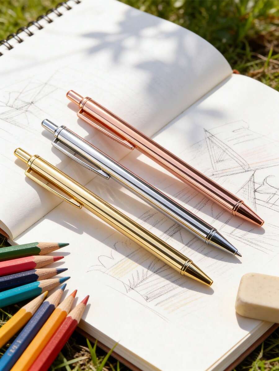 1支装优雅金属圆珠笔礼盒套装，带笔夹，奢华金属伸缩圆珠笔套装，1.0mm黑色墨水，书写流畅，适用于商务办公、行政、学校文具用品 - 彩色 - 查看 1