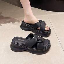 Sandalias de plataforma con tacón de cuña para mujer Sandalias de plataforma de verano para mujer - Novedad Sandalias para exterior con suela blanda, transpirables y antideslizantes. Suela gruesa con detalles trenzados para un sofisticado estilo playero francés. El diseño en negro combina a la perfección con vestidos. - Negro - Ver 3