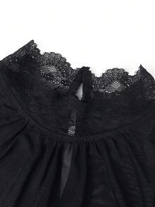 Women's Classic Elegant Mesh, Velvet & Lace Patchwork Blouse - Black - View 7