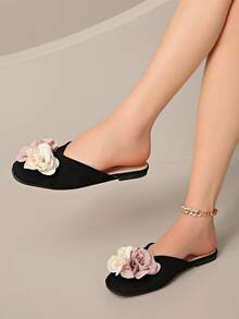 Flat French Mule Slip-On Sandals, Low Vamp Slip-On Shoes, Fairy Style, Spring/Autumn New Arrival - Black - View 7