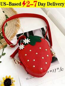 Spring/Summer Cute Red Strawberry Shaped Crossbody Bag, PU Material Zipper Closure Crossbody Pouch, Fashion Fruit Design With Small Daisy Flower Decor,Cute Strawberry Crossbody Bag For Girls - Adjustable Strap Mini Shoulder Purse For Birthday & Daily Outings,Strawberry Mini Crossbody Bag For Women - Kawaii Adjustable Fruit Shoulder Purse, Cute Rhinestone Y2K Viral Bag For Spring, Birthday Gift Idea,Cute Mini Shoulder Bag, Adjustable Fruit Purse For Daily Shopping, Date Night, Cute Girl Accessory,Valentine's Day Gift,[US Local Warehouse] - 彩色 - 查看 12