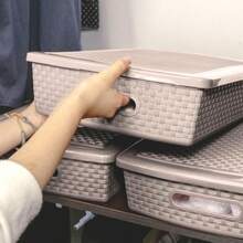 zxxGuateplast - Set de 3 Cestas Plass Rectangulares de 12 Litros Contenedores Plasticos para Organizar el ogar Organizadores para Close Escritos Oficina Caas de Plastico Color igecaja de oficina - Beis - Ver 5