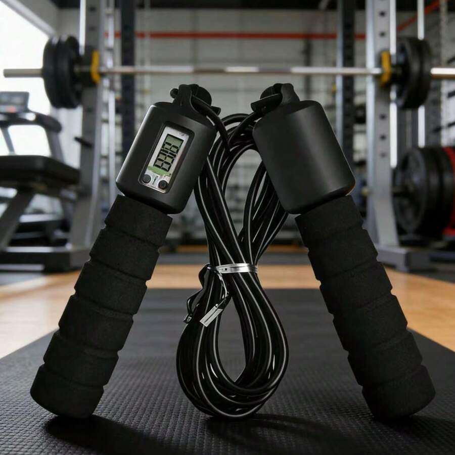 1 pieza Cuerda de saltar digital profesional - Longitud ajustable, cuerda de PVC duradera y sin enredos, seguimiento preciso del recuento de saltos/tiempo/quema de calorías, mangos ergonómicos antideslizantes, ideal para acondicionamiento físico en el hogar, ejercicio aeróbico, entrenamiento de boxeo, quema de grasa, HIIT, equipo de fitness esencial para adultos y adolescentes