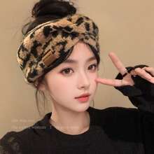 实用时尚保暖蓬松豹纹发带 - 宽交叉扭结针织发带，女士时尚发饰，适合日常佩戴、通勤、健身、瑜伽、跑步、旅行、购物、上学、工作、户外活动，春秋季适用 - 彩色 - 查看 2