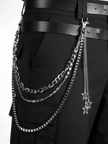 1pc Fashion Hip Hop Star Pendant Chain Belt, Men's Patchwork Pants Chain Accessory, Metal Box Chain Punk Waist Chain - Silver - View 6