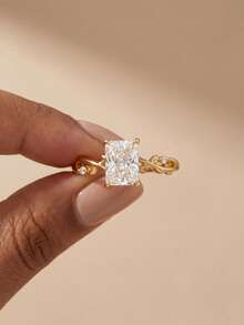 1pc 925 Sterling Silver Luxury Rectangular 2ct Cubic Zirconia Ring, Women's Vintage Party Birthday Ring, Fashion Jewelry Gift - 枝蔓長方 - 查看 1