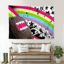 ZLIENSZUS Domo Kun Wall Tapestry - Vibrant Rainbow Graffiti Art With Stars & Playful Character   Soft Peach Light Beige Polyester Fabric  Horizontal Hanging Decor For Living Room  Bedroom   Camping - Machine Washable Modern Home Accent  Room Decoration  Whimsical Design  Highquality Print  Statement Piece   College Dorm - 彩色 - 查看 4