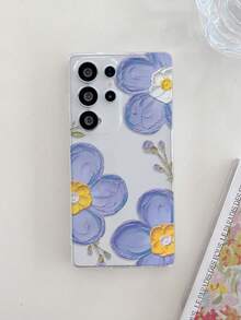 1pc Creative Fashionable Graffiti Purple Flower Pattern High Transparency Phone Case, Anti-Fall Anti-Scratch Anti-Fingerprint Clear TPU Soft Shell, Camera Lens Protection Compatible With Samsung, Nothing, Pixel, INFINIX, Redmi - Multicolor - View 4