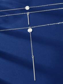 1pc Fashionable Multi-Layer Chains Long Necklace,Valentine's Day Gifts - 銀色 - 查看 5