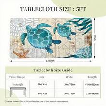 1件海洋主题海龟贝壳艺术拼贴印花弹力边桌布，适合户外餐桌、茶几和厨房使用，增添温馨美感，也可用作户外露台遮盖物、野餐配件，室内外均可使用。