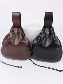 1个复古抽绳仿皮腰包，带可调节肩带，波西米亚风节日配饰，适合节日和日常穿着的臀包 - A - 查看 5