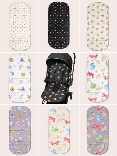 1pc Cartoon Pattern Baby Stroller Seat Cushion, Skin-Friendly Soft Durable Non-Deformable, Suitable For All Seasons Without Sweating, Removable Washable Anti-Slip, Multiple Patterns Available, Fits Various Baby Stroller Models