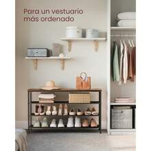 zxxVASAGLE Estante Zapatero de 4 Nive Estante para Zapatos 120 x 30 x 71  M de Ml Tela de Poliester Marron Rustico y Negro MLBS135B01estantería - 4 niveles 118 x 472 x 28 pulgadas - Ver 4