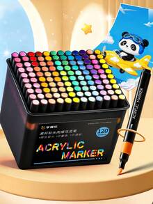 一套包含 12/24/36/48/60/80/120 色软头丙烯马克笔，适合艺术家和学生使用，是绘画、素描、着色、DIY 手工艺品和在画布、木头、石头、织物和其他材料上进行速写的理想选择（随机发送两种笔型）。 - 彩色 - 查看 2