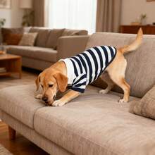 Striped Polo Shirt, Scratch-Resistant Dog T-Shirt, Lightweight Summer Pet Clothing Suitable For Beach And Hiking - Navy Blue - View 3