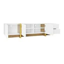 TV Unit 190 Cm, 3 Doors, 2 Drawers, White With Gold And Wood-Effect Finishes - White - View 8