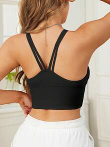 EMUPER 1pc Seamless Elastic Racerback Sports Bra & Enhancing Bra For Women - Black - View 2