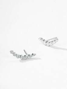 1件925纯银闪亮弧形微笑耳钉，女士生日结婚礼物，精美珠宝 - 銀色 - 查看 1