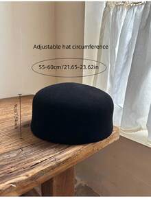 100% Wool Vintage English Style Wool Beret, Flat Top Round Cap, Fashionable French Black European Beret - Black - View 10