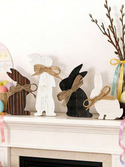 Easter Bunny Wooden Desktop Sign, Multi-Tier Wooden Rabbit Decor Suitable For Easter, Home, Spring Party, Desktop Decoration, Farmhouse Style Centerpiece, Gift