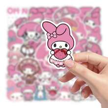 50张可爱粉色旋律贴纸，卡通涂鸦贴纸，创意贴纸，适用于日记本、行李箱、笔记本 - 彩色 - 查看 5