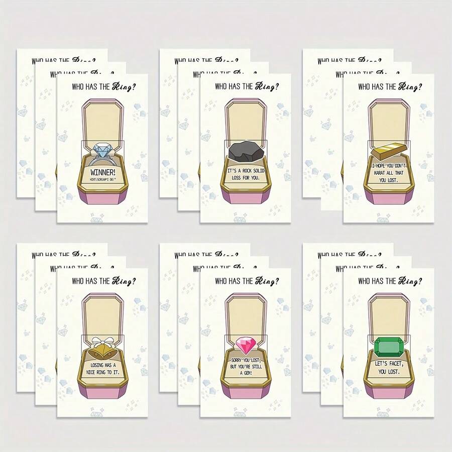 40张“谁有戒指”新娘送礼会刮刮乐游戏 - 彩票卡片上印有搞笑的失败提示语 - 玩法简单 - 适合40位宾客的趣味婚礼送礼会或订婚派对游戏 - 白色 - 查看 1
