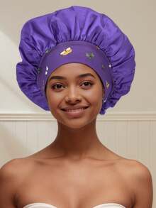 1 pieza Gorro de dormir de seda, gorro de dormir con estampado elástico y ala ancha para mujeres, gorro de dormir de seda suave, adecuado para cabello rizado (patrón de impresión aleatorio) - Color - Ver 24