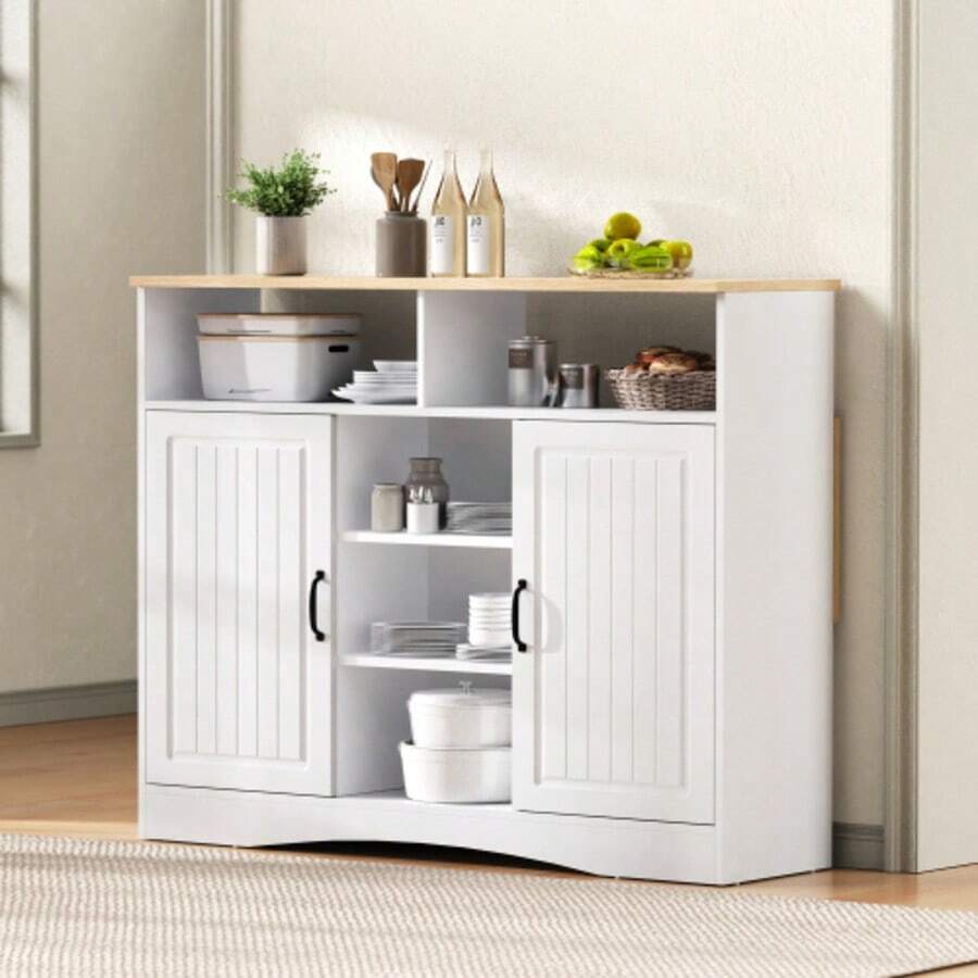 Kitchen Island With Wheels, Extendable Dining Table With Chairs, Sideboard With Ample Storage Space, Ideal For Kitchen And Dining Room As A Sideboard (White) - 白色 - 查看 1