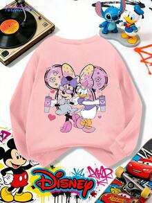 1pc Disney Minnie Mouse & Daisy Duck Playful Double-Sided Graphic Tween Girl Fun Casual Sweatshirt - Comfortable & Easy To Wear, Ideal For Everyday Outings & Disney Park Visits - Hồng - Xem 5