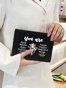 1pc Large Inspirational Christian Makeup Bag, Zippered Cosmetic Organizer, Perfect Gift For Women, Portable Zipper Makeup Storage Bag, Clutch Travel Toiletry Organizer Bag, Handbag, Girl'S Gift, Lightweight Foldable Storage Bag, Suitable For Personal Travel Cosmetics Storage, Travel Bag Toiletry Bag, Birthday, Travel Makeup Tools, Teacher'S Gift, Lover'S Gift, Birthday Gift, Travel Essentials, Dormitory Essentials, Meeting Daily Travel Needs - Multicolor - View 4