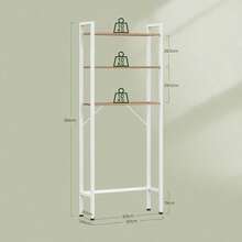 1 Stück Aufbewahrungsregal, Waschmaschinenregal mit 3 Ablagen, Toilettenregal, Badezimmerregal, Stehregal über der Toilette, platzsparend, einfache Montage, modern, freistehend, B 67" x H 164" x T 24 cm, Ablagen - Hellholzoptik+Weiß - Übersicht 5