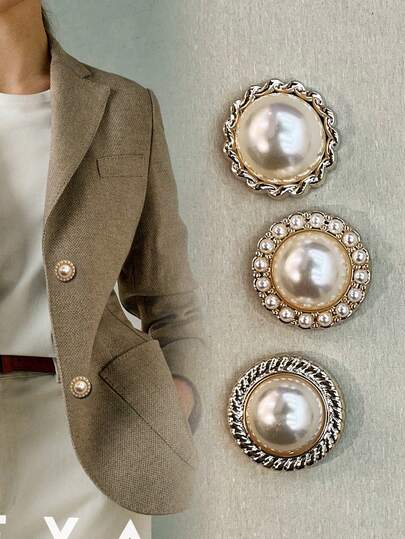 4pcs 2.1cm Diameter Plastic Multi-Pearl Decorative Sewing Buttons, Luxury Rose Gold Faux Pearl Flower Shaped Sewing Buttons, Suitable For Decorating Women's Coats, Jackets, DIY Embellishment